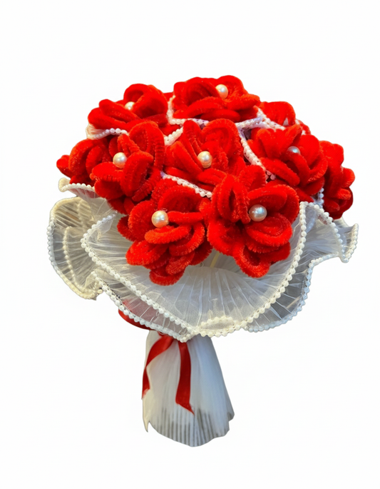 Royal Red Velvet Pipe Cleaner Bouquet with Pearl Centers
