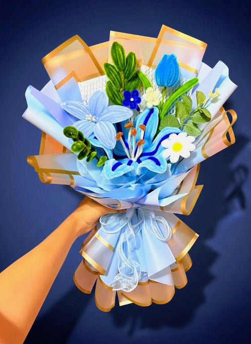 Handmade Blue Pipe Cleaner Flower Bouquet